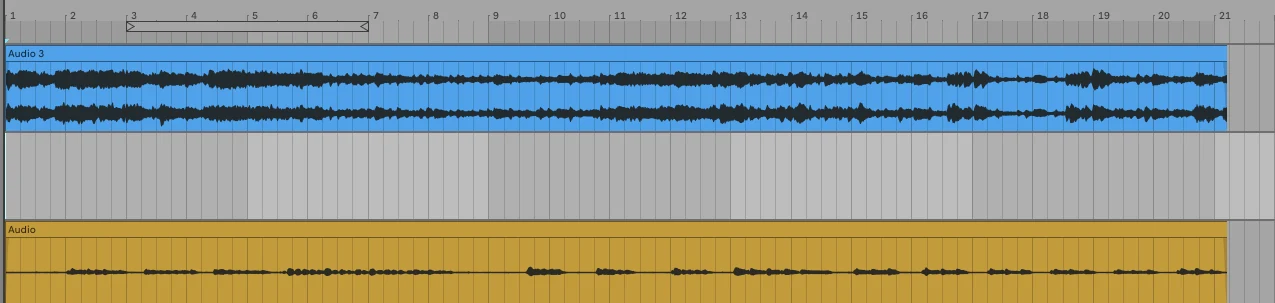 Ableton Live session with mic and system audio recorded onto separate tracks via AudioRoute