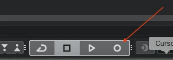 Cubase transport bar showing the Record button (red circle).