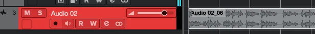 Cubase project window showing Audio 02 with a recorded waveform region named Audio 02_06.